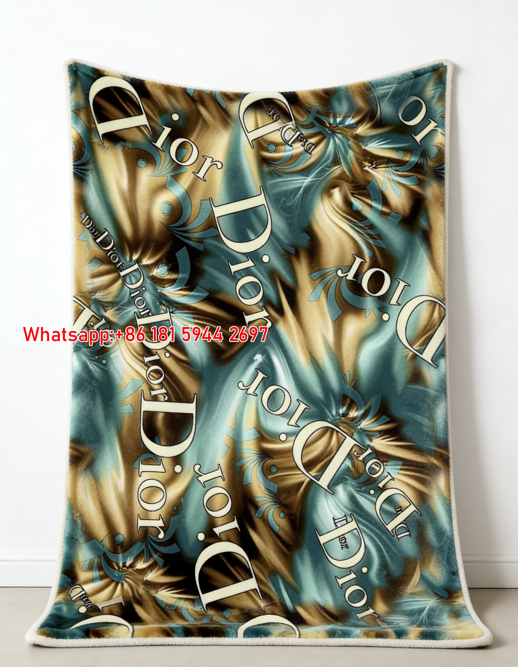 Teal & Gold Dior Monogram Flannel Sofa Throw Blanket D007